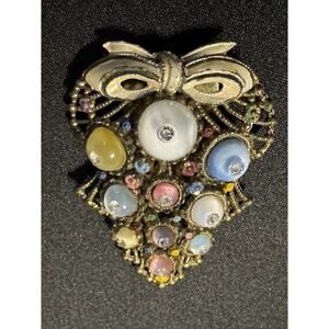 Vintage Scarf Clip Ornate Rhinestone & Enamel Signed Little Nemo